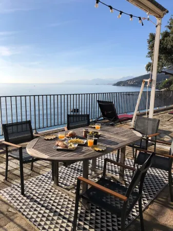 A large terrace overlooking the sea