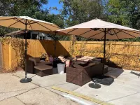 Backyard Patio with Fire Pit and Lounge Seating - Stylish Oasis