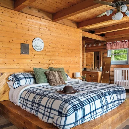 Cabin on 35 acres w/private lake for fishing, fenced yard, hot tub, pool table