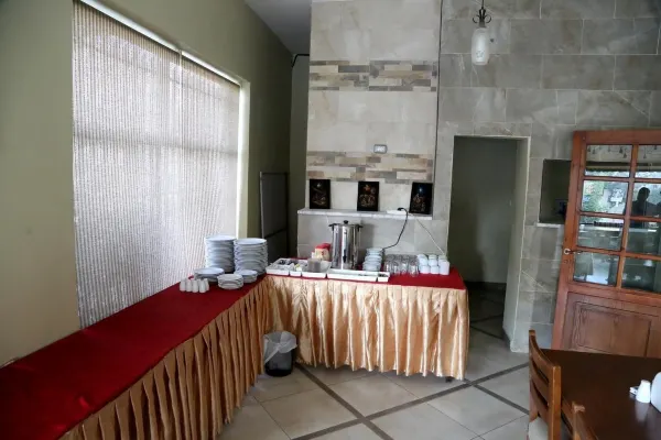 A close-up of the dining table setup