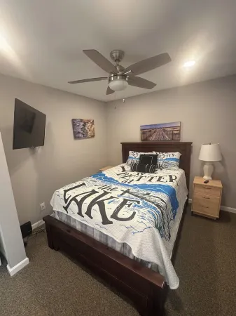 Lakeside Sunsets at this 3-bedroom lake cottage that sleeps 12 on Secord Lake.