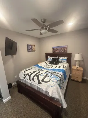 Lakeside Sunsets at this 3-bedroom lake cottage that sleeps 12 on Secord Lake.