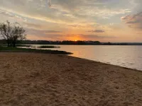 Lake front glamping cabin. Bathroom inside.