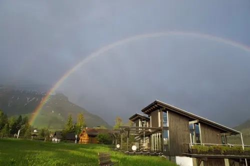 Architect's house Karersee, view of rose garden, Latemar and western Alps