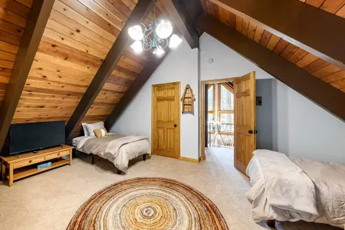 Spacious Deck and Cozy Pellet Stove - Charming Mountain Cabin Retreat