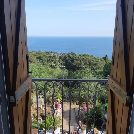 Top of villa, terraces, swimming pool at Mont St Clair, pétanque court with sea view