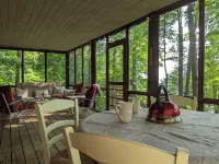 Lakeside Log Cabin with Cozy Stone Fireplace