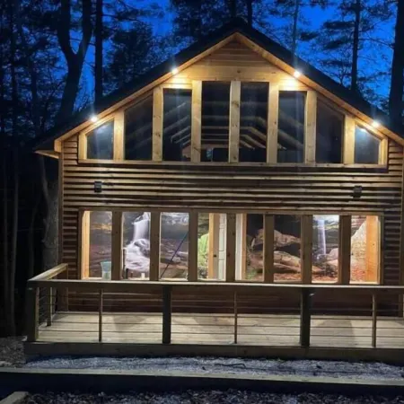 Whispering Woods_  Hot Tub _Waterfall _ Arcade _3 story Cabin