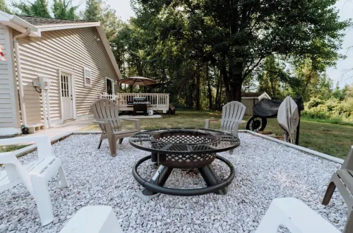 Lake house with a game room