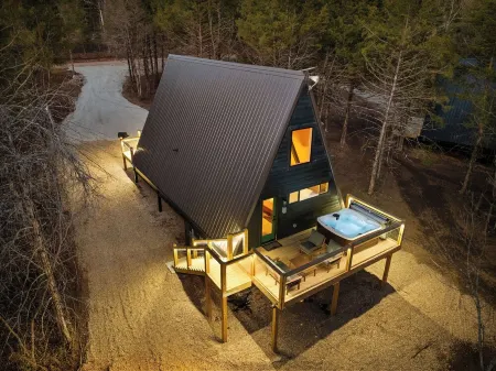 NEW! 2-bedroom A-frame Cabin with Sauna, Hot Tub, & Creekfront