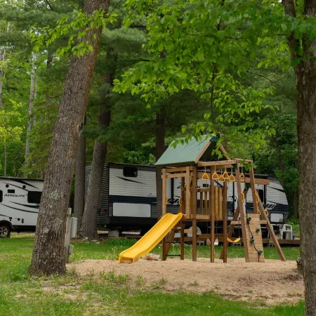Tiny cabin in towering pines, with lake view. Pets accepted!