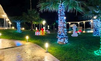 a well - decorated garden with illuminated christmas trees and festive decorations , creating a festive atmosphere for the festive season at Hotel Capital