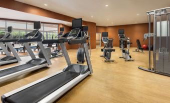 a gym with various exercise equipment , including treadmills and stationary bikes , is shown in this image at Wyndham Avon
