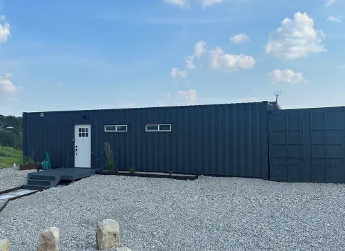 Unique Shipping Container Home with River View near Eureka Springs