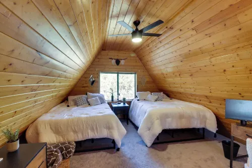 Decks + Fire Pit: Rustic-Modern Overgaard Cabin! - 3-Star