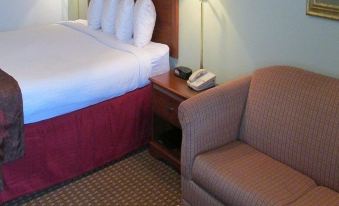a hotel room with a king - sized bed , a couch , a tv , and a desk , all arranged in a comfortable and well - at White Columns Inn