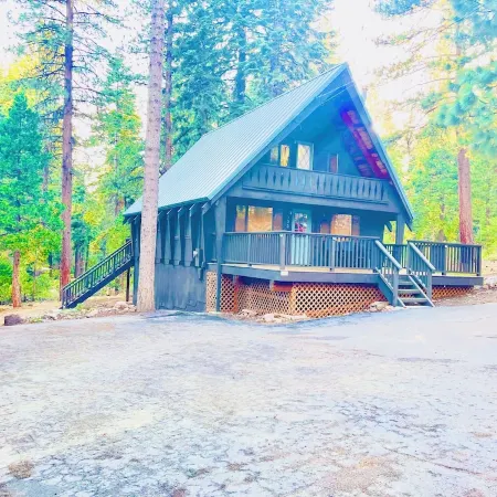 Modern A-Frame cabin that is a nice stroll down to the lake.
