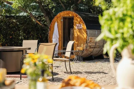 Hot Tub, Fire Pit and Barrel Sauna,  and one left turn to worlds best skiing!