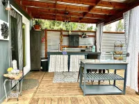 Tiny House Farm Stay with Outdoor Kitchen, Private Deck & Shared Pool