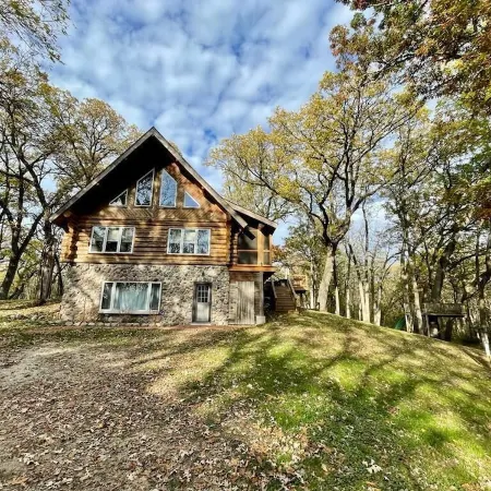 Beautiful Log Cabin Retreat on 6 Acres of Forest Only 10 Minutes to Lake Geneva.
