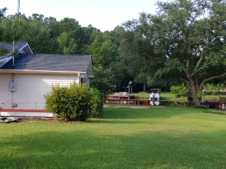 The Lake House at Turtle Cove: Cozy relaxing lake home with dock on wooded lot.