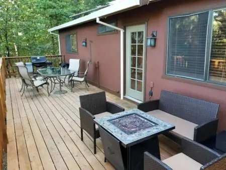 Cedar Pines Cabin w/ Fire Pit & Large Deck - BIG Trees - A Quaint Rustic Charmer