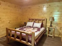 Secluded Cabin with a mountain view, hot tub, full kitchen, and living room.