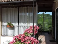 Isolated on hill, flat with terrace,garden among romanesque art,quiet,nature