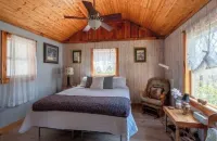 Cozy cabin for 4, 2 King size beds.  Porch with view of lake. Full kitchen.