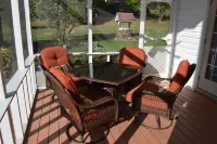 Restored Historical Farmhouse With Pond And Farm Animals At Mohican State Park