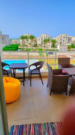 For rent in Amwaj North coast chalet 2 bedrooms,fully furnished directly on pool