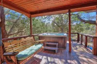 Charming Log Home with Hot Tub and Tranquil Views - Cozy Hill Country Escape