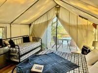 Lakefront Glamping Tent + Tiny House A-Frame, King Bed, Fab View, Near Acadia