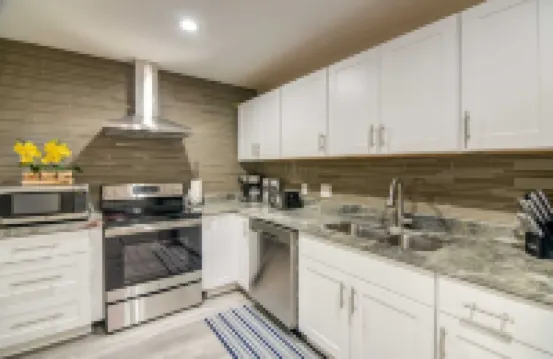 It’s a beautiful renovated house with modern furniture and lovely decor.