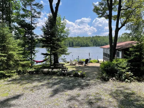 Cozy Adirondack cabin with private dock and kayaks, feet from Adirondack Lake