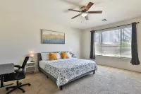 New 4 BR home with garage, pool, play area, splash pads, fenced backyard