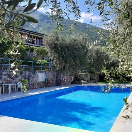 Apartment Agnese with lake view, swimming pool, garage and private garden.