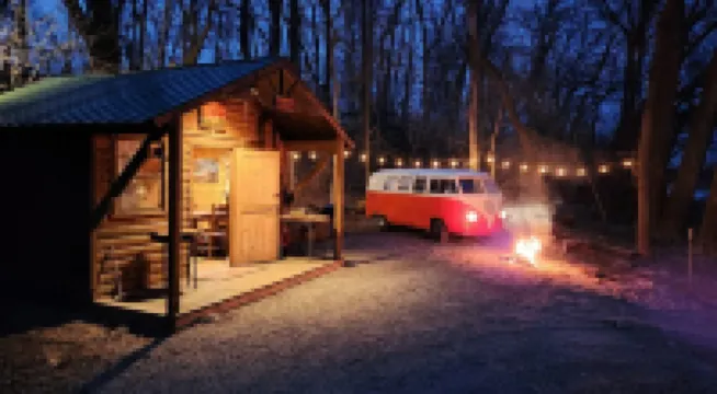 VW Bus Campsite & Very Small Cabin on the Water!