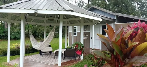 Nice little cottage oasis on a tropical fruit orchard consisting of many fruits.