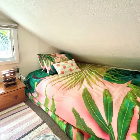 Cozy cabin with deck and fireplace steps from White Pond Lake. Dog friendly.