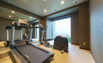 a well - equipped home gym with various exercise equipment , including a treadmill and an elliptical machine at Numazu River Side Hotel