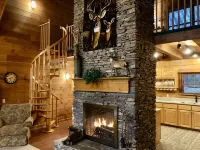 Peaceful Hills Retreat Lodge with a Great View,  a Pond, a Fireplace, Sleeps 10.
