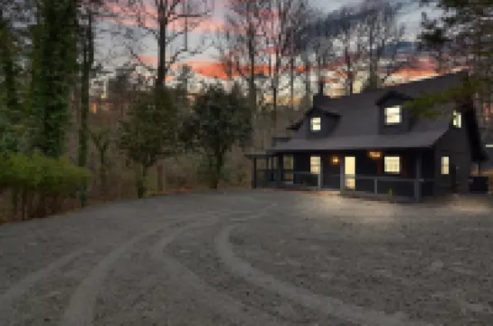 Creekside Deck and Stone Firepit Escape - Charming Rustic Cabin