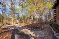 Quaint cabin nestled in the pines.