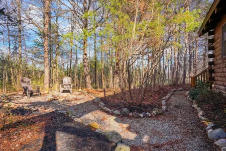 Quaint cabin nestled in the pines.