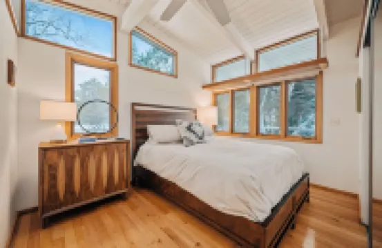 Midcentury home, private beach, large deck with dining