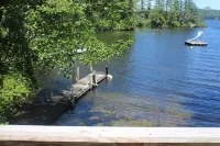 Waterfront property on pond with private dock .