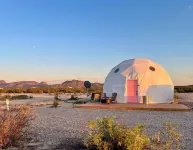 Southern Boho inspired Geodesic Dome nestled up next to Big Bend National Park.