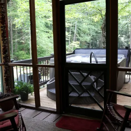PRIVATE MOUNTAIN COUPLES GETAWAY. 16 MI TO ASHEVILLE. CREEK, HOT TUB, FIREPLACE