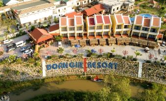 "an aerial view of a resort with a large sign that reads "" boran air resort .""." at Doan Gia Resort Phong Nha